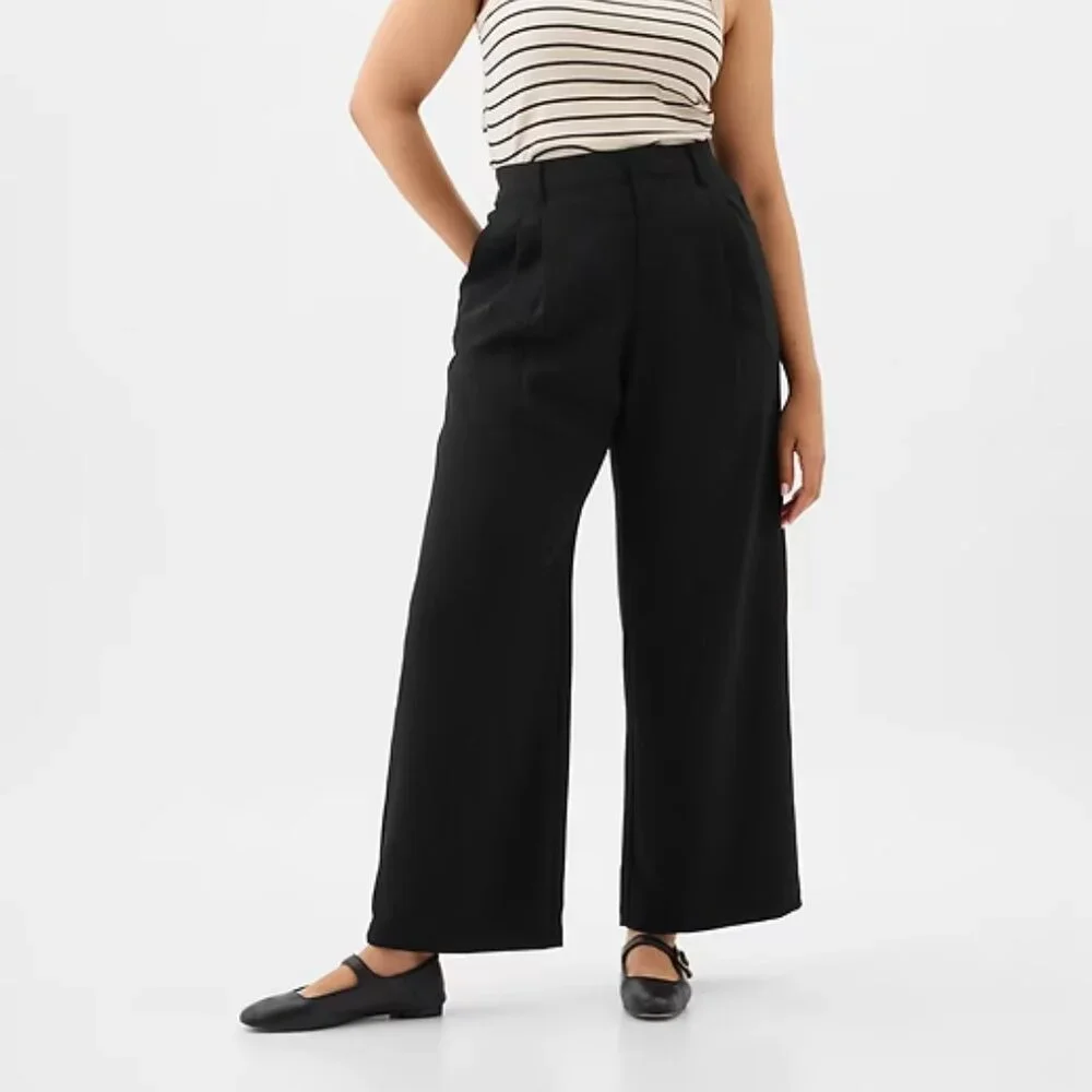 NEW GAP Factory sz 4 Black Easy Crepe Trousers Wide Leg Pants - Picture 2 of 9